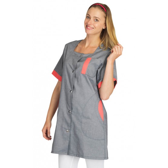 CHAMBRAY/PAPAYE - Blouse professionnelle de travail blanche à manches courtes femme - PROMO aide a domicile médical auxiliaire 