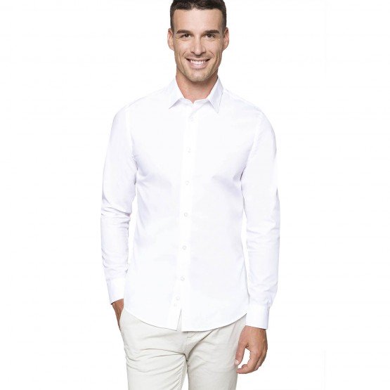 BLANC - Chemise ML Homme professionnelle de travail 100% coton homme restauration hôtel cuisine serveur