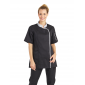 NOIR/PERLE - Veste de cuisine manches courtes professionnelle de travail à manches courtes femme hôtel restaurant serveur resta