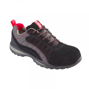 NOIR/ROUGE - Chaussure de sécurité S1P professionnelle de travail noire en cuir ISO EN 20345 S1P mixte logistique chantier trans