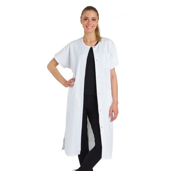 BLANC - Blouse professionnelle de travail blanche à manches courtes kimono 100% coton femme restauration infirmier restaurant mé