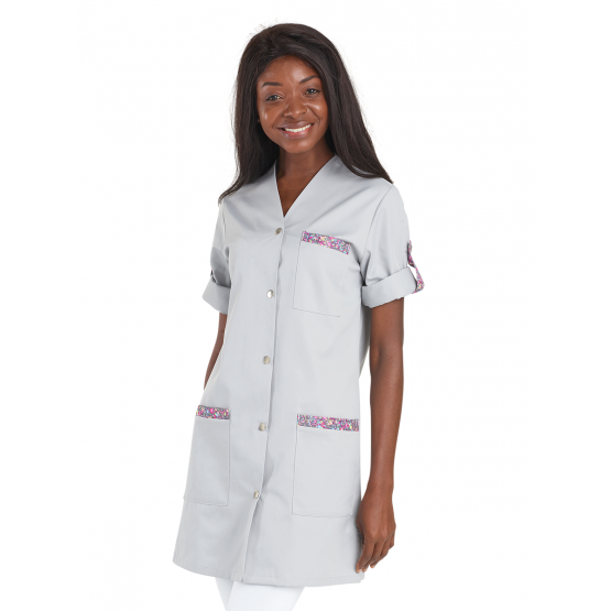 PERLE/FLEURS - Blouse professionnelle de travail blanche à manches transformables femme foyer menage école entretien