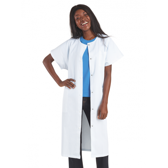 BLANC - Blouse professionnelle de travail blanche à manches courtes kimono femme serveur médical cuisine infirmier