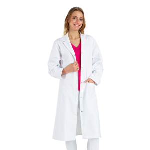 BLANC - Blouse professionnelle de travail blanche à manches longues 100% coton femme infirmier cuisine médical hôtel