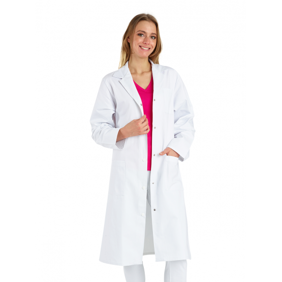 BLANC - Blouse professionnelle de travail blanche à manches longues 100% coton femme restaurant infirmier hôtel médical