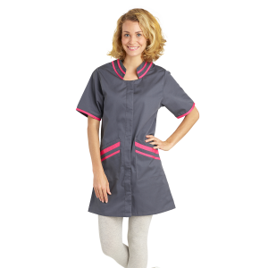 ARDOISE/FUCHSIA - Blouse professionnelle de travail à manches courtes femme - PROMO menage aide a domicile entretien auxiliaire