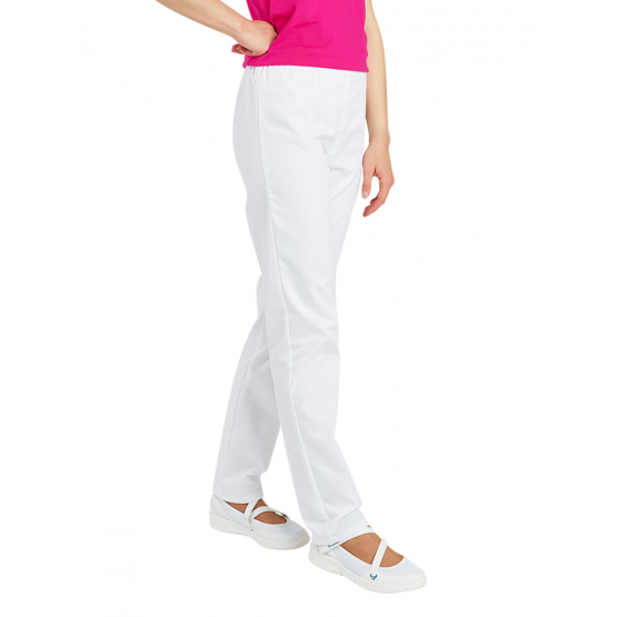 BLANC - Pantalon élastiqué professionnel de travail femme médical auxiliaire de vie infirmier aide a domicile