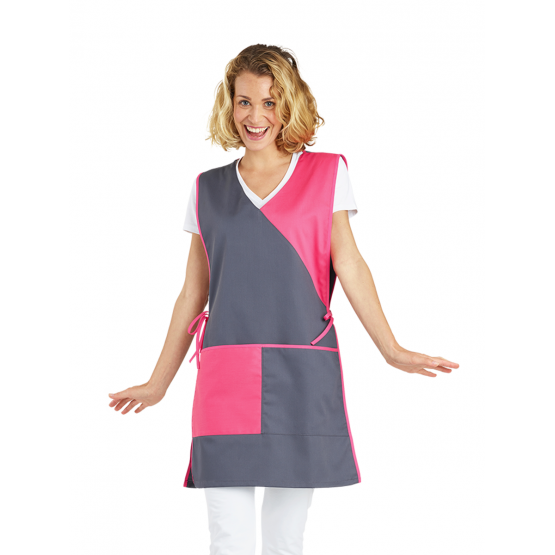 ARDOISE/FUCHSIA - Chasuble tablier blouse professionnel femme entretien aide a domicile menage auxiliaire de vie