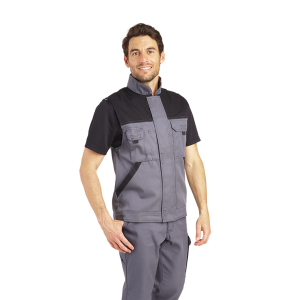 GRIS/NOIR - Gilet professionnel de travail sans manches homme logistique artisan transport chantier