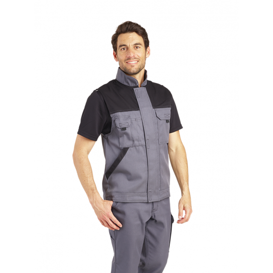 GRIS/NOIR - Gilet professionnel de travail sans manches homme logistique artisan manutention chantier