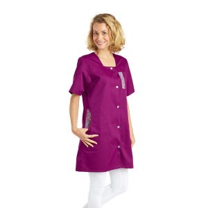 CHAMBRAY/PAPAYE - Blouse professionnelle de travail blanche à manches courtes femme - PROMO auxiliaire de vie infirmier aide a 