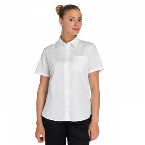 BLANC - Chemisier MC Femme professionnel de travail 100% coton femme hôtel serveur cuisine restaurant