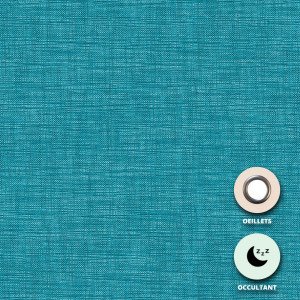 53 TURQUOISE - Rideau occultant confectionné professionnel hébergement foyer 100% polyester / acrylique envers floqué blanc crèc