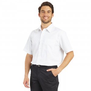 BLANC - Chemise MC Homme professionnelle de travail 100% coton homme serveur cuisine restauration hôtel