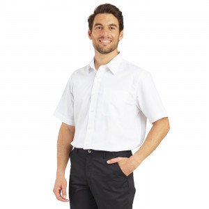 BLANC - Chemise MC Homme professionnelle de travail 100% coton homme cuisine restaurant restauration hôtel