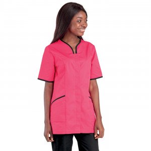 NOIR/ATOLL - Tunique professionnelle de travail blanche à manches courtes femme aide a domicile infirmier auxiliaire de vie méd