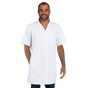 BLANC - Blouse professionnelle de travail blanche à manches courtes homme