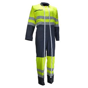 GRIS/JAUNE - Combinaison haute visibilité vision II professionnelle de travail Tissu fluorescent : 80% polyester 20% coton. Cont