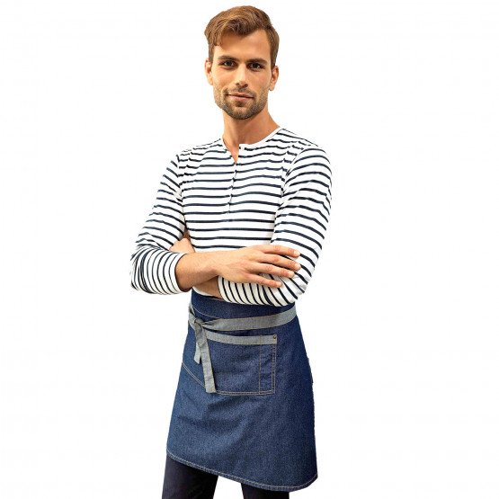 DENIM INDIGO - Tablier de service de cuisine professionnel noir mixte serveur hôtel restauration cuisine