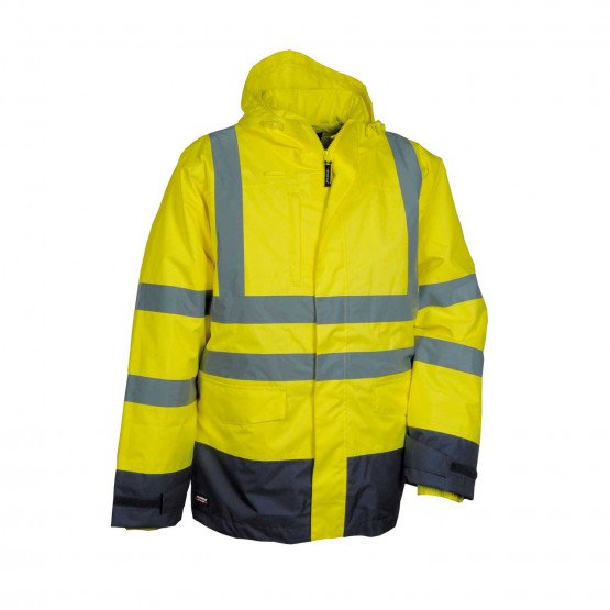 JAUNE/MARINE - Parka Haute visibilité 4 en 1 professionnelle de travail homme transport chantier manutention artisan