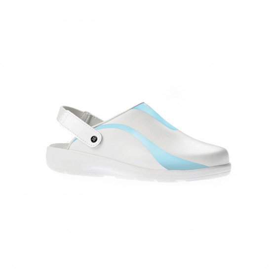 BLANC/BLEU - Sabot professionnel de travail blanc en cuir ISO EN 20347 femme aide a domicile médical auxiliaire de vie infirmier
