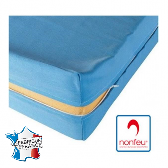 BLEU - Matelas professionnel hébergement foyer Mousse polyuréthane haute résilience 35 kg/m3 + Housse en maille polyester 180g/m