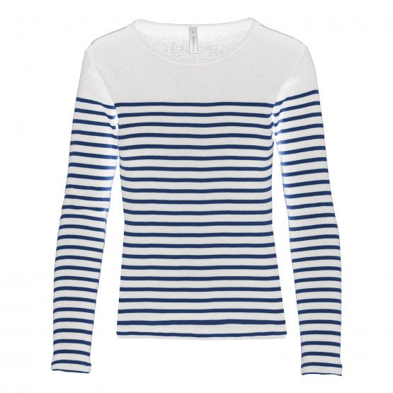 BLANC/MARINE - Tee-shirt professionnel de travail à manches longues 100% coton femme aide a domicile médical auxiliaire de vie i