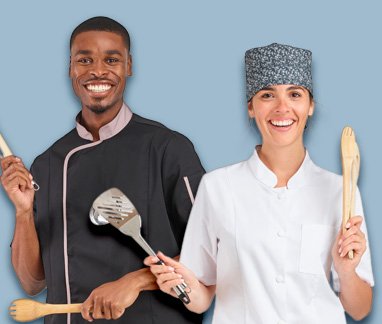 Vestes, pantalons et tabliers de cuisine L'&Eacute;choppe : tissus respirants haute performance, textiles stretch pour l'aisance et lavage &agrave; haute temp&eacute;rature